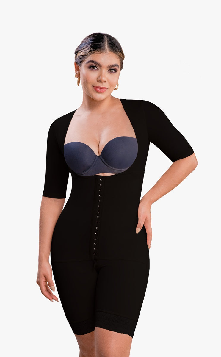 Orchard Corset Vedette 5145 Full Body Mid Thigh Shapewear with Arm Compression and Zipper Gusset Black / 3X-Large