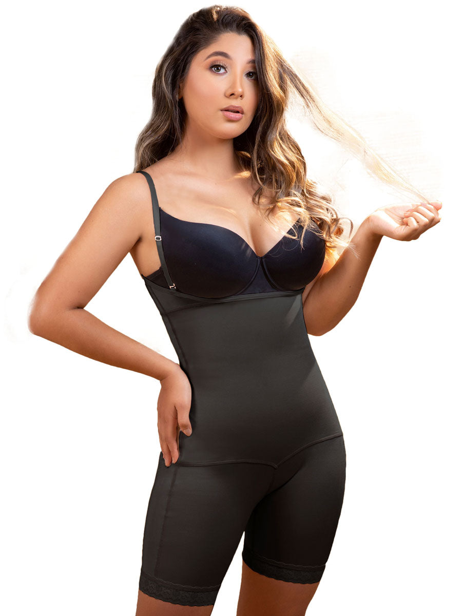Plus Size Womens Latex Bodysuit With Tummy Control, Front Open