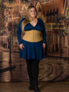 curvy plus size corset model wearing a cs411 standard romantic curve beige cotton waist training corset 