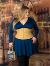 curvy plus size corset model wearing a cs411 standard romantic curve beige cotton waist training corset 