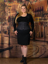 curvy plus size corset model wearing a cs411 standard romantic curve black waist training corset 