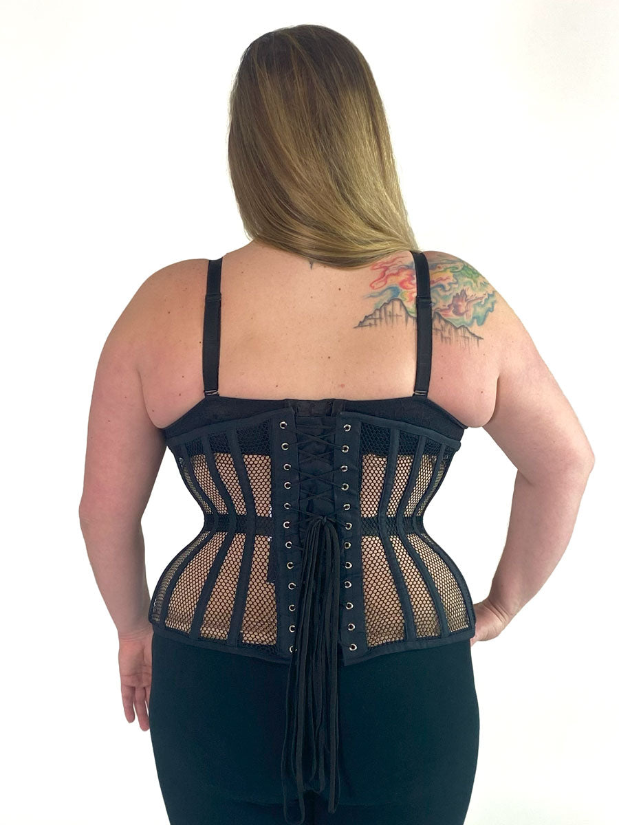 Underbust Custom Made Black Mesh with Lace Waspie Corset
