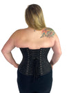 cs 530 overbust brocade black corset plus sized waist trainer worn with black leggings back laceup corset view
