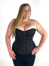 cs 530 overbust brocade black corset plus sized waist trainer worn with black leggings