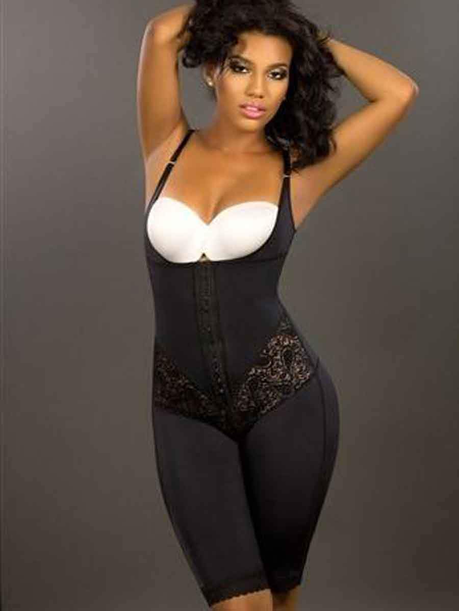 Black Lycra & Lace Half Cup Corselette with Suspenders