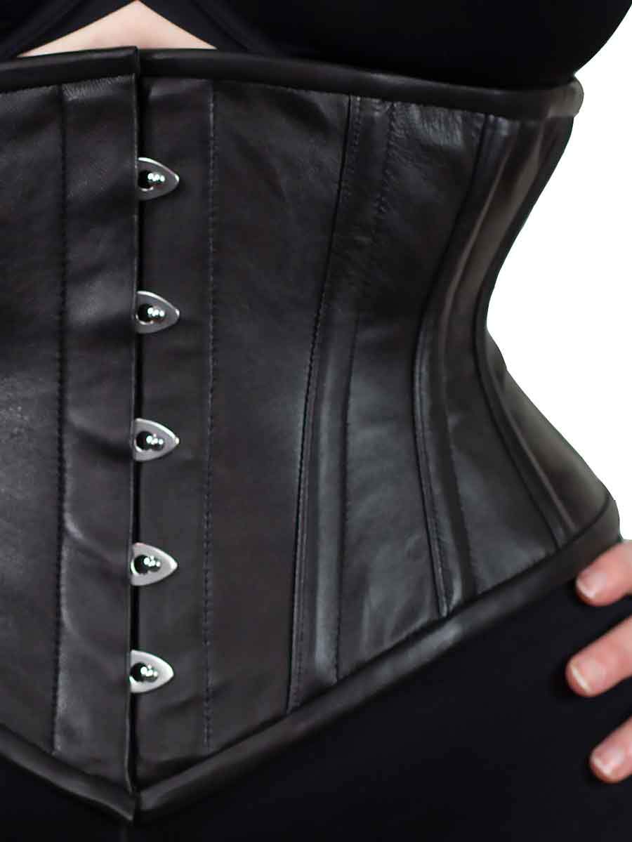 Black Leather Corsets, Steel Boned Under Bust Leather Corset With