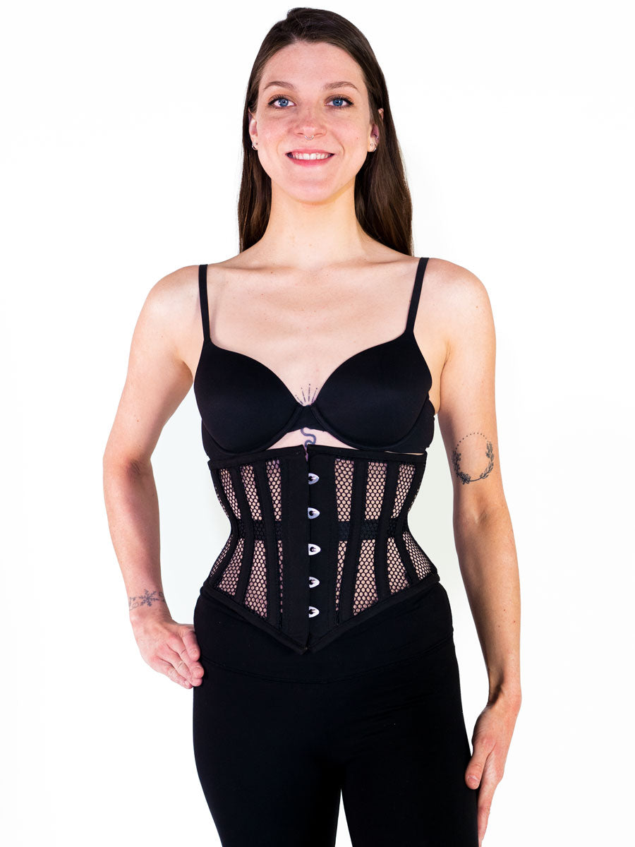 The set of black 3 best sellers corsets: waspie and black mesh underbu –  Corsettery Authentic Corsets USA