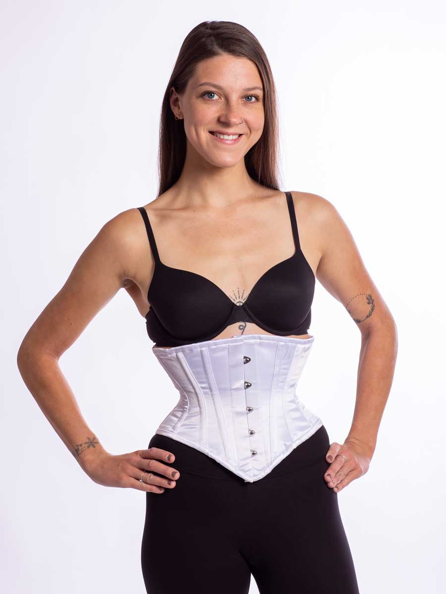 Sexy Waspie Waist Cincher Corset In Satin With Black Piping