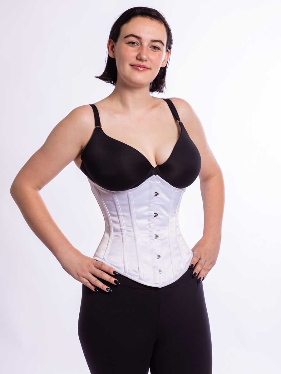 Black and White Stripes Poly Satin Underbust Basque Corset Costume
