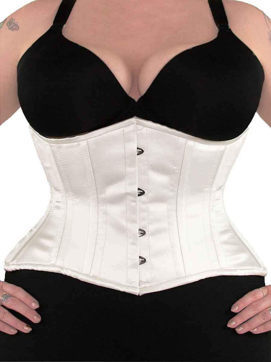 Curvy Satin Corset with Hip Ties in Pink Black & White CS-426