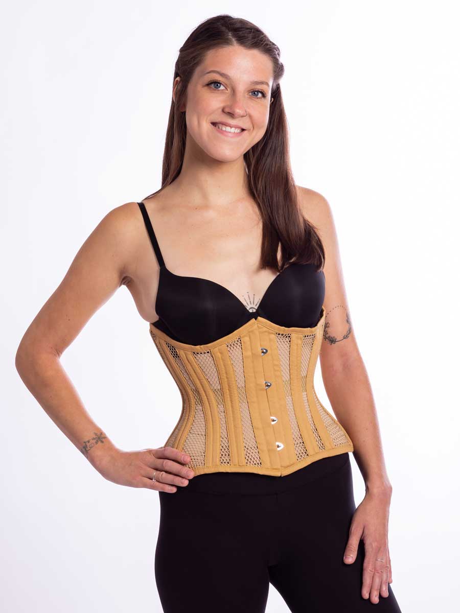 Underbust Plus Size Waspie Gold Mesh with Lace Corset Trainer- CS
