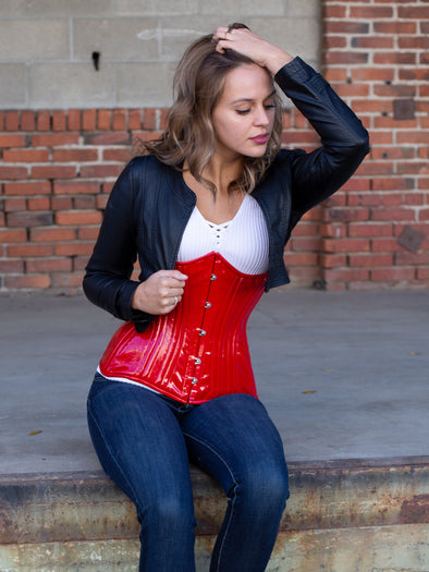 High quality lambskin waist steel-boned authentic corset of dark red c –  Corsettery