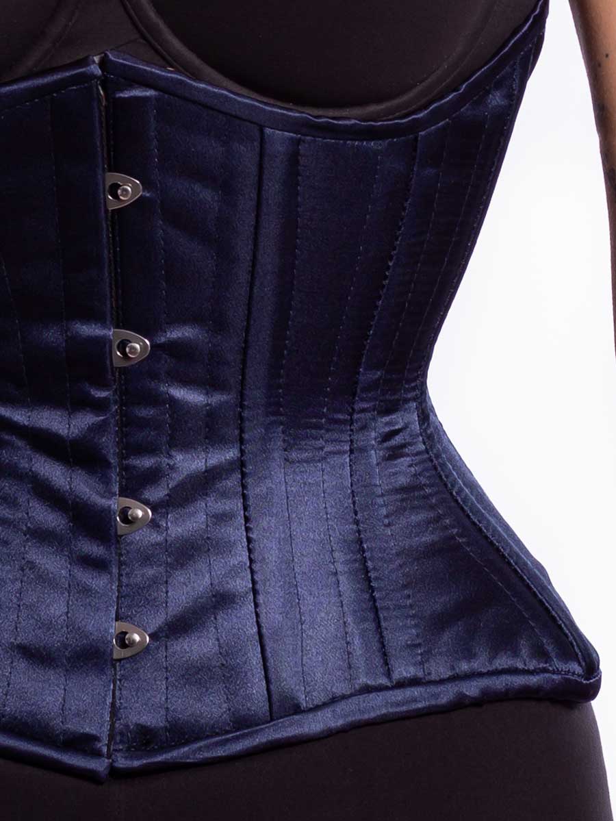 Steel Boned Corset Blue with Spiked Metal Trim