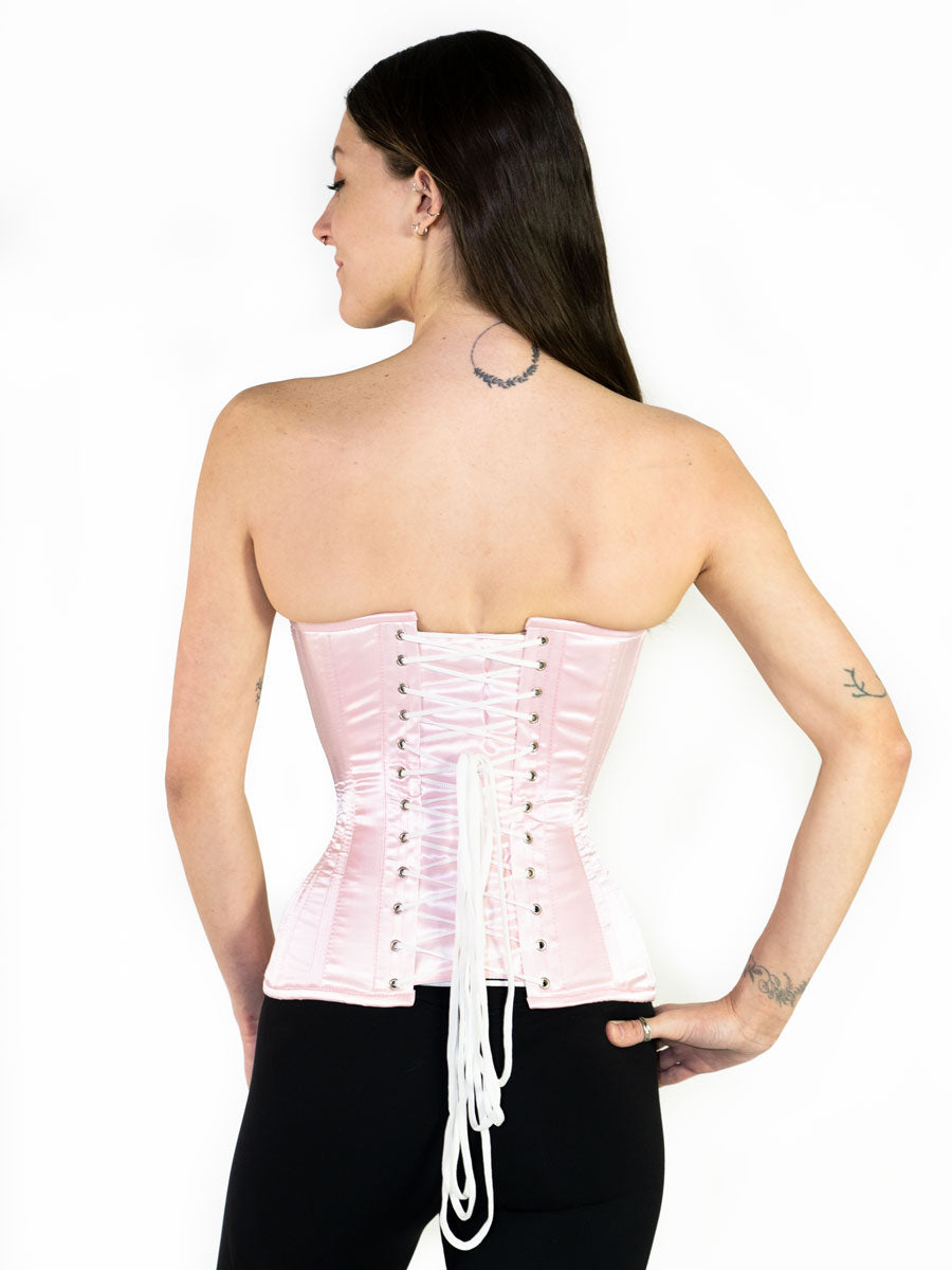 Low-back Strapless Black Satin Silk Corset Hand Made in UK 