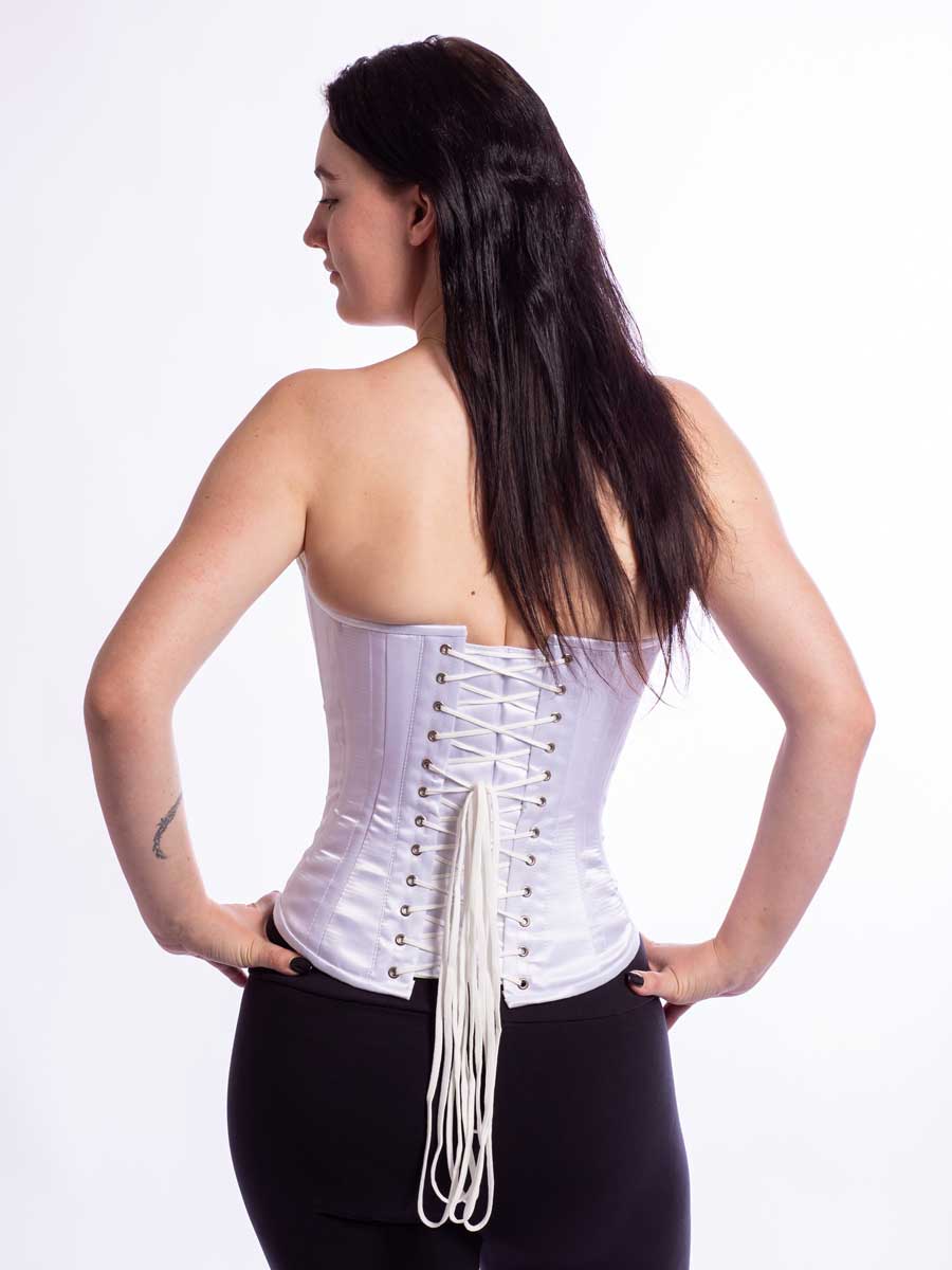 Silky Satin Overbust Corset Top in Black and White