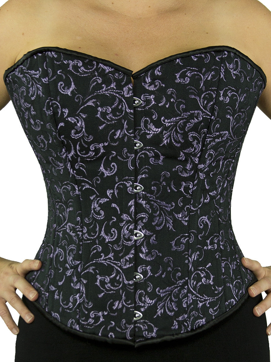 Black Brocade Steel Boned Front Laced Corset Gothic Plus Size Overbust  Bustier at  Women's Clothing store