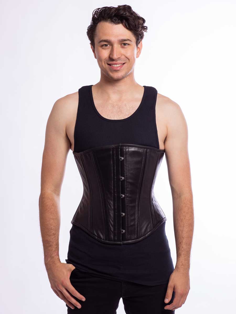 Men's Leather Corset Tight Lacing Steel Boned Posture support