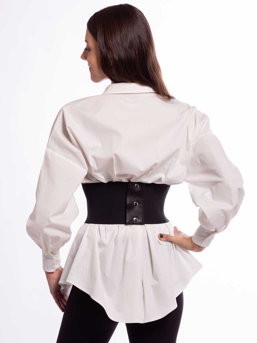 Black leatherette elastic corset belt