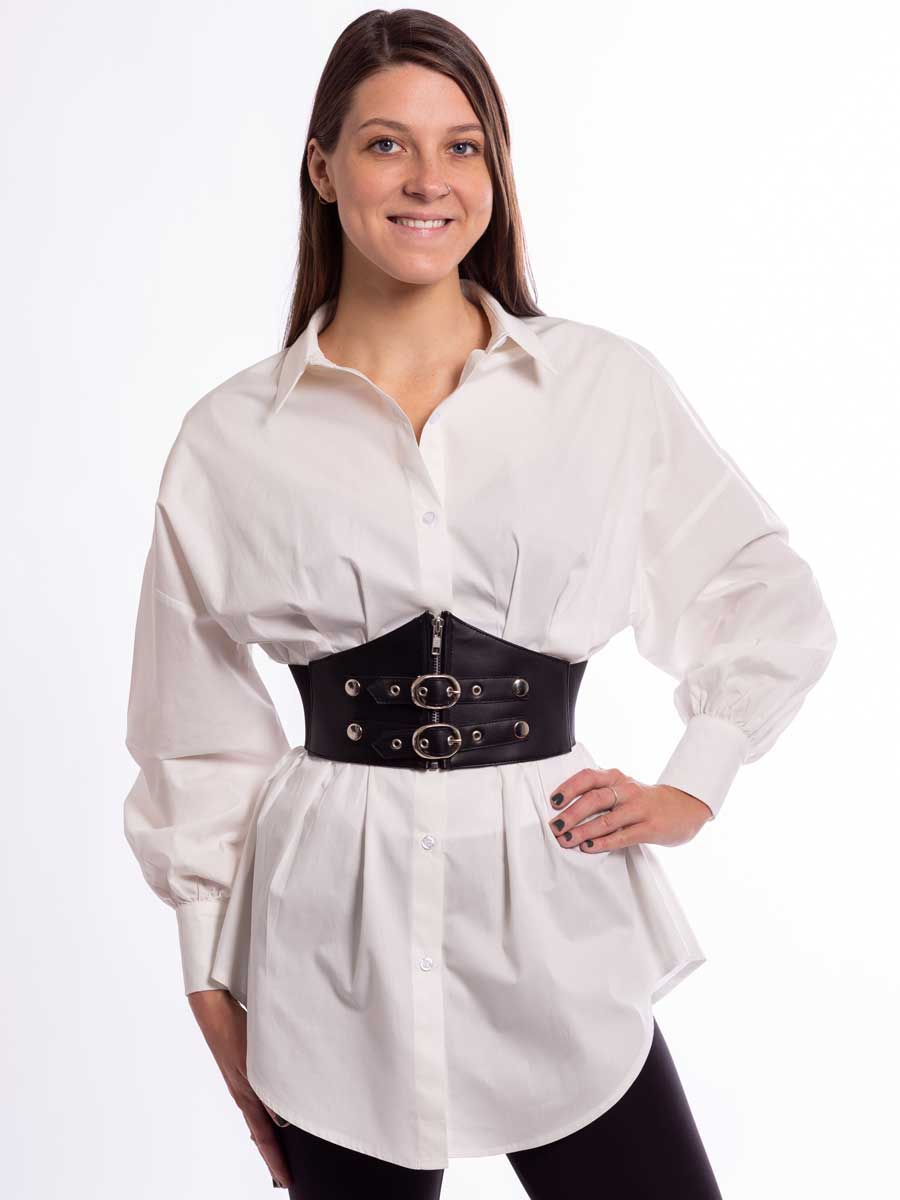 Wide Faux Leather Lacing Corset Belt with snaps : CB-920S